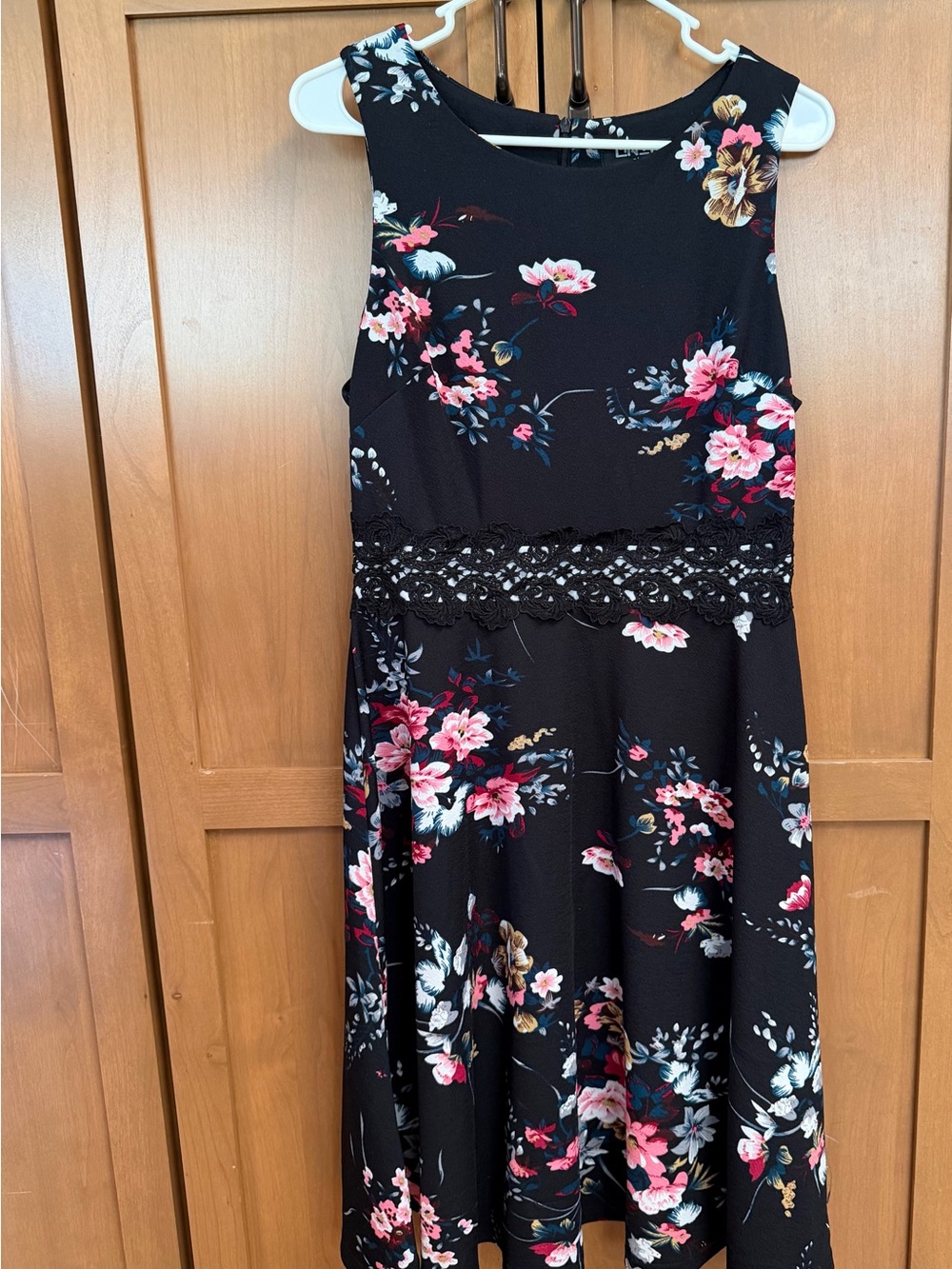 Girls Black Floral Lace-Waist Dress